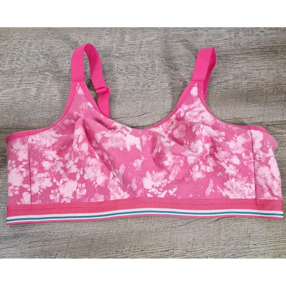 Cacique Pink Tie Dye Cotton Unlined No Wire Scoop T-Shirt Bra 44D